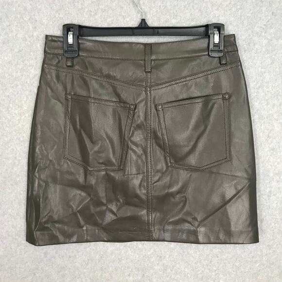 90s Y2K Truth Faux Leather Mini Skirt Green Academia Festival Western Army Olive - Picture 4 of 9